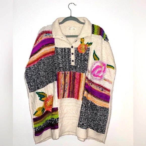 Anthropologie Maeve Patchwork Poncho Sweater - Picture 2 of 4